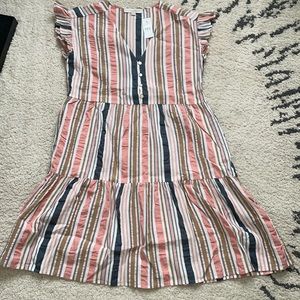 LOFT NWT ruffle sleeve striped dress